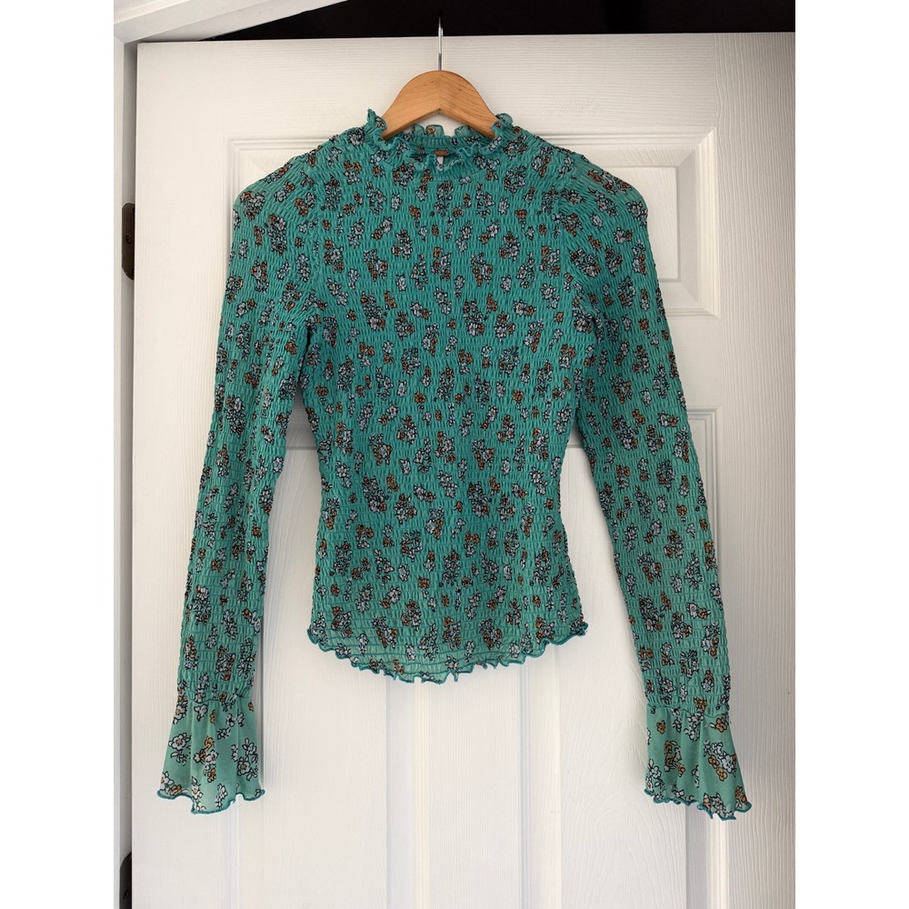 Free‎ People Hilary Printed Long-Sleeve Blouse Scrunch Boho Crunchy